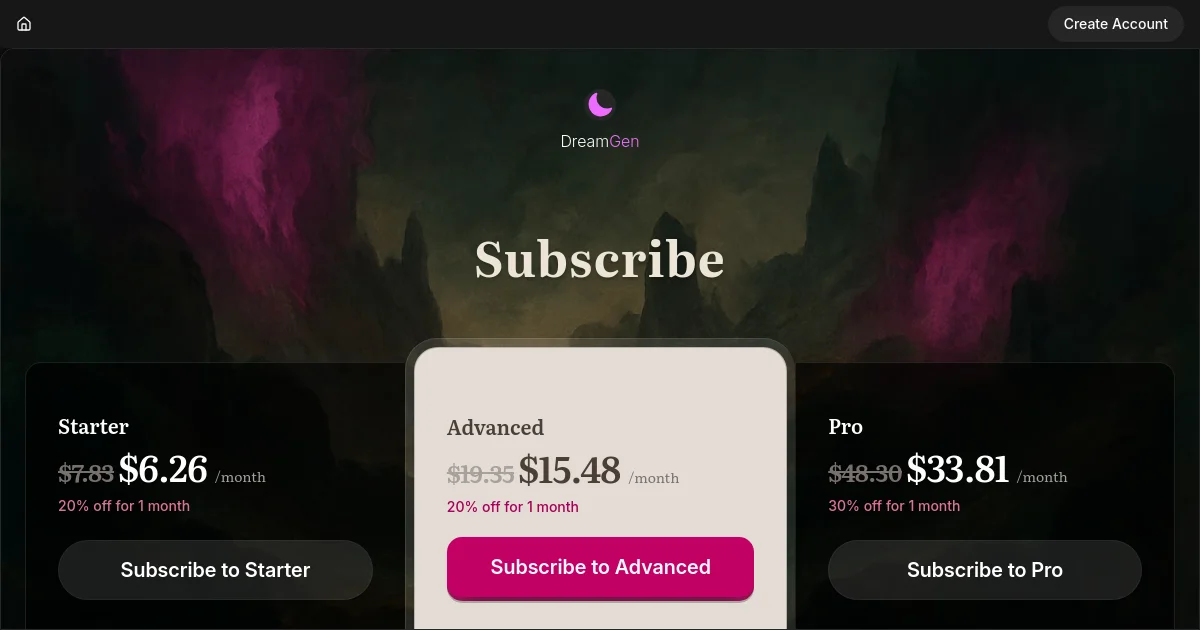 DreamGen pricing page