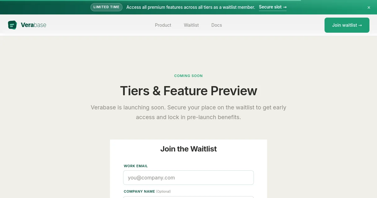 Verabase pricing page