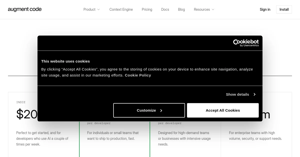 Augment Code pricing page