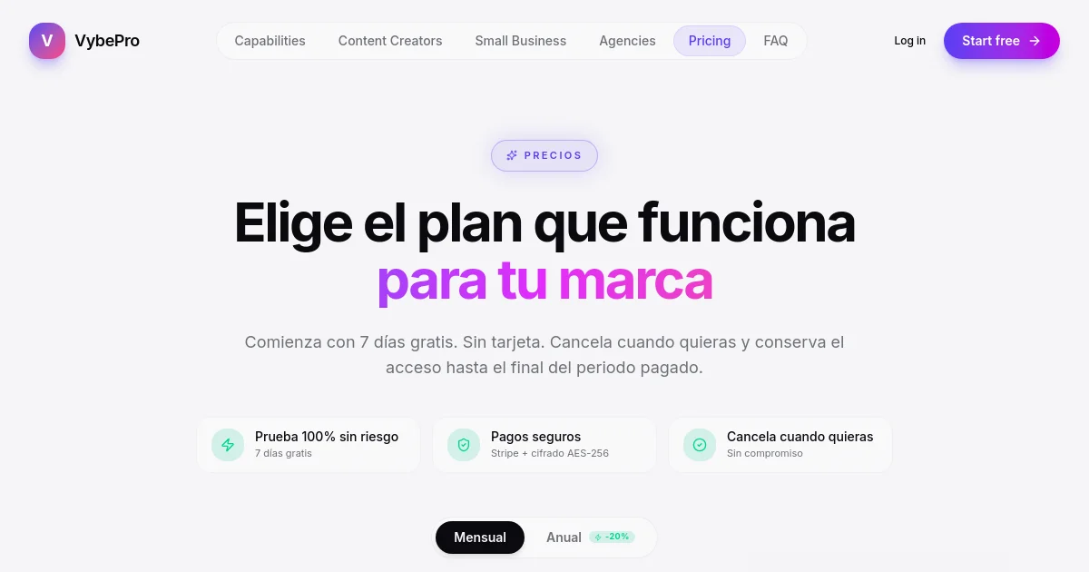 Vybepro pricing page