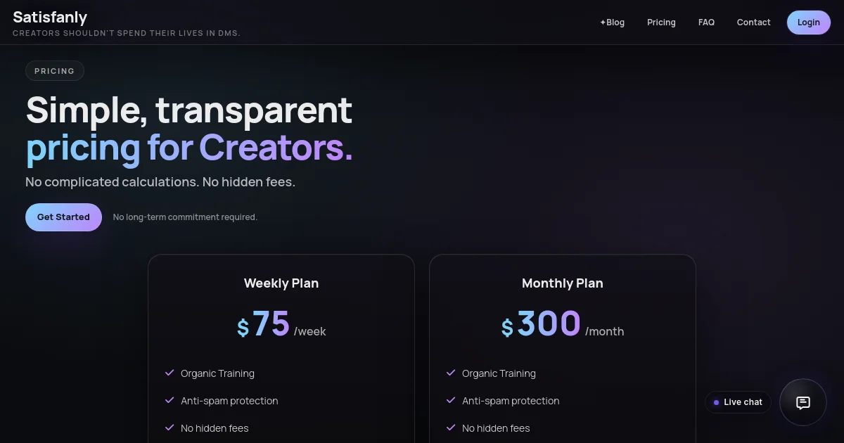 Satisfanly pricing page