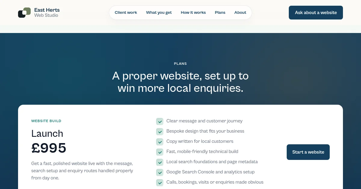 East Herts Web Studio pricing page