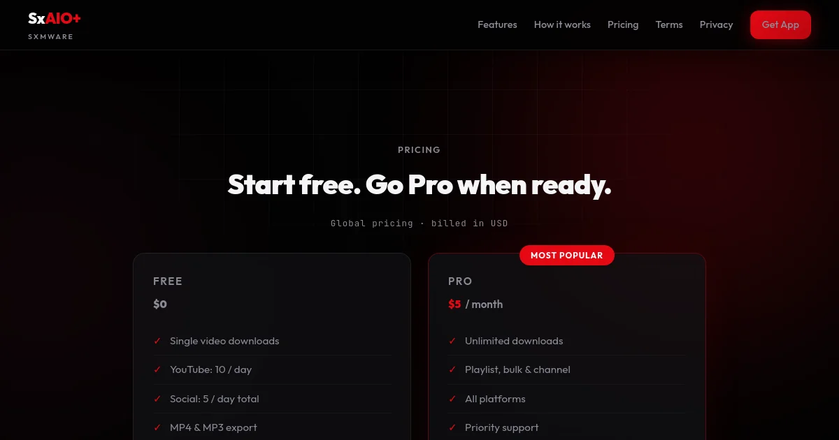 Sxaio pricing page