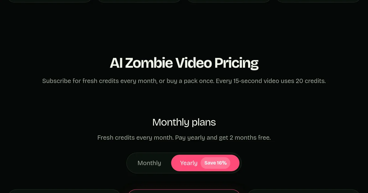 Zombie Love Studio pricing page