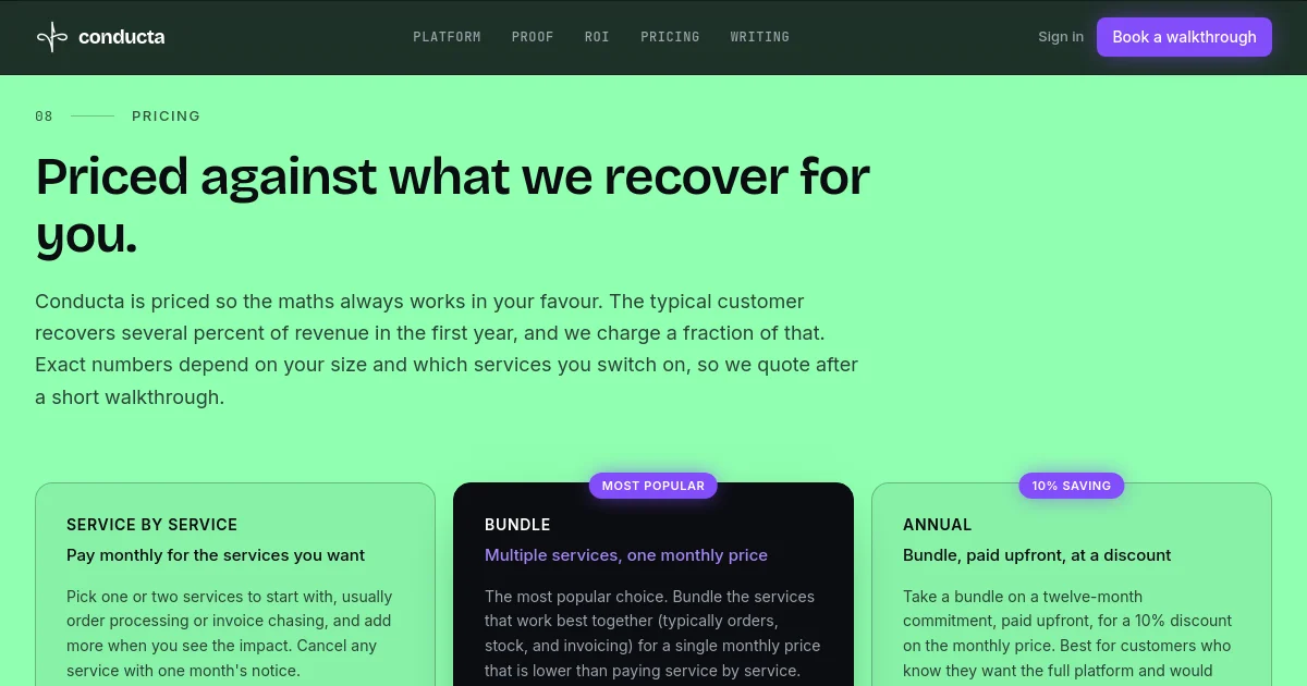 Conducta pricing page