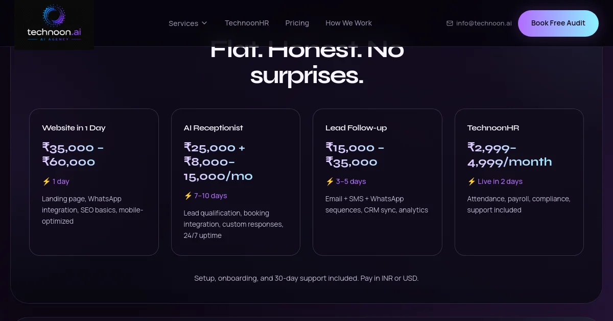 Technoon pricing page