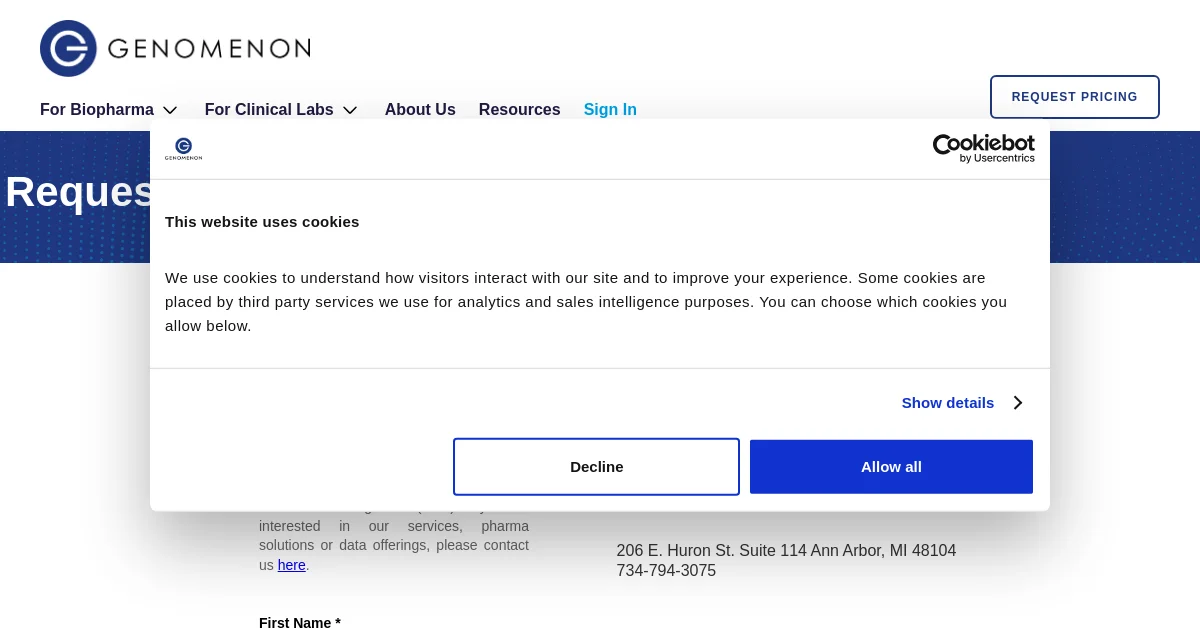 Genomenon pricing page