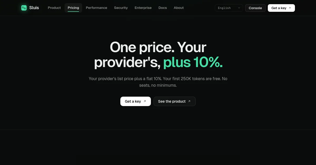 Sluis pricing page
