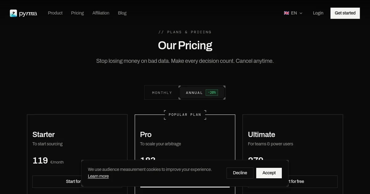 Pyrma pricing page
