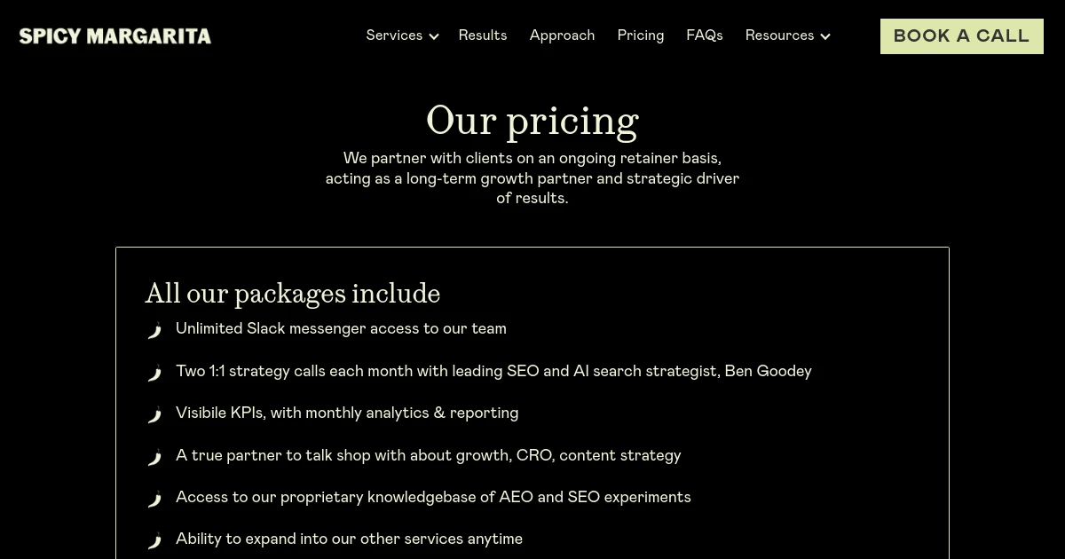 Spicy Margarita pricing page