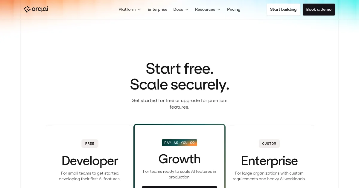 Orq.ai pricing page