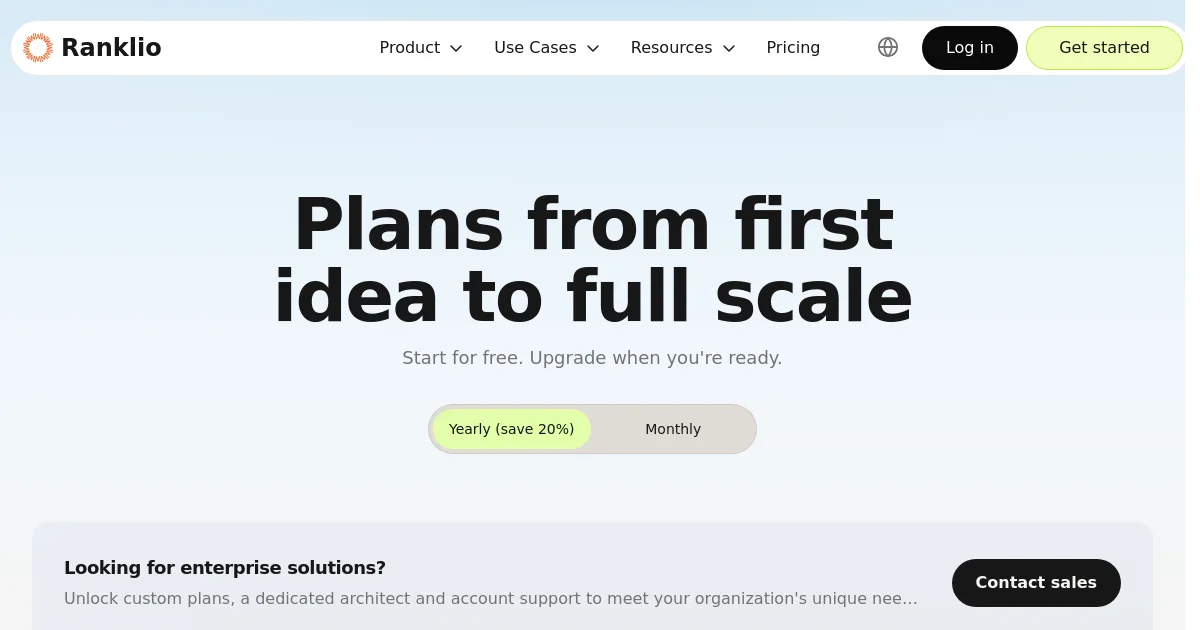 Ranklio pricing page