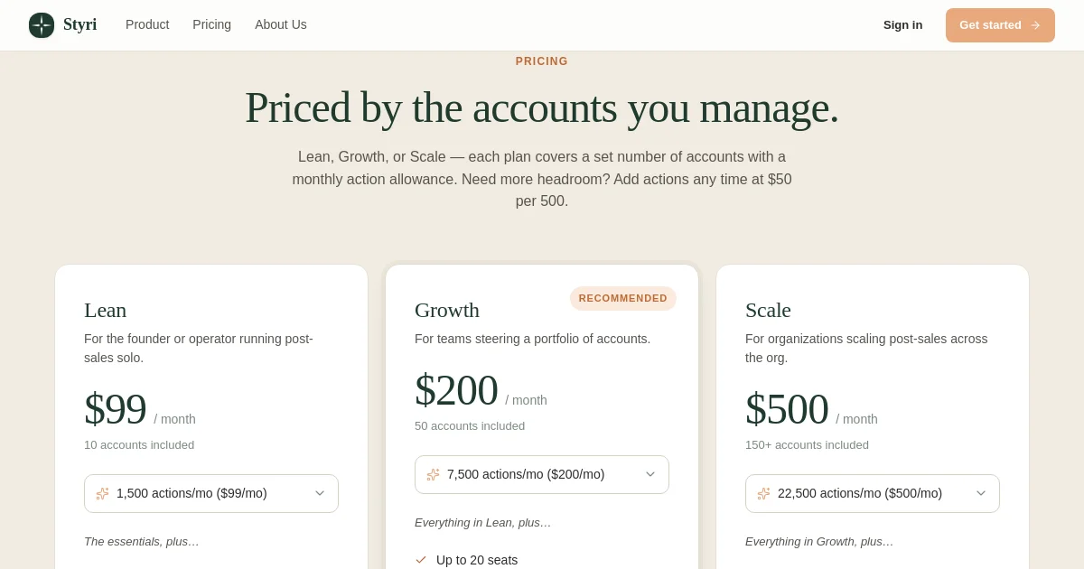 Styri pricing page