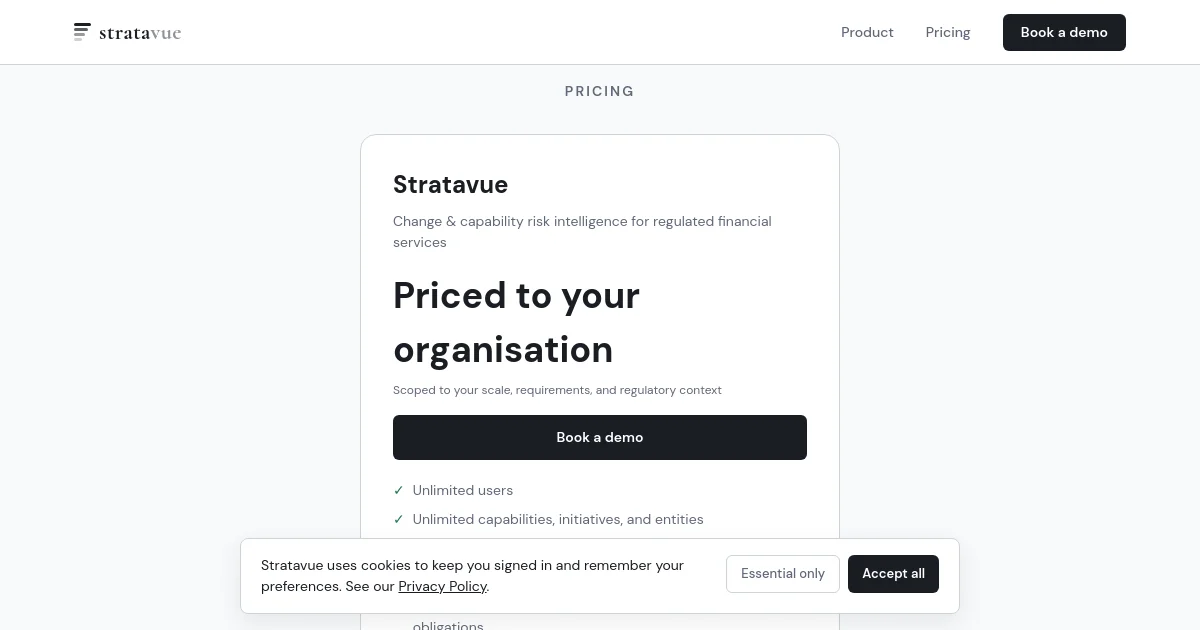 Stratavue pricing page