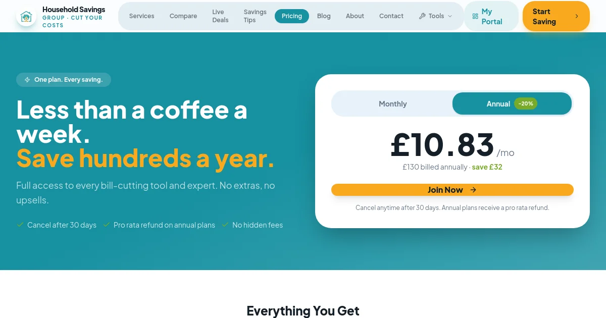 Household Savings Group pricing page