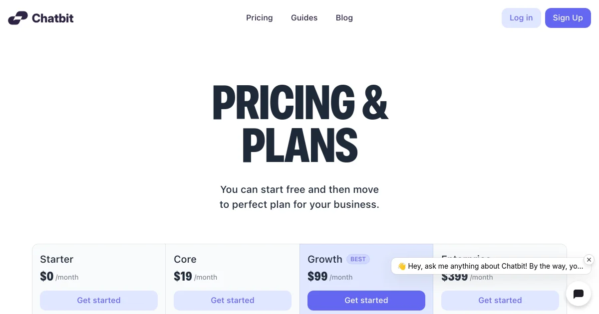 Chatbit pricing page