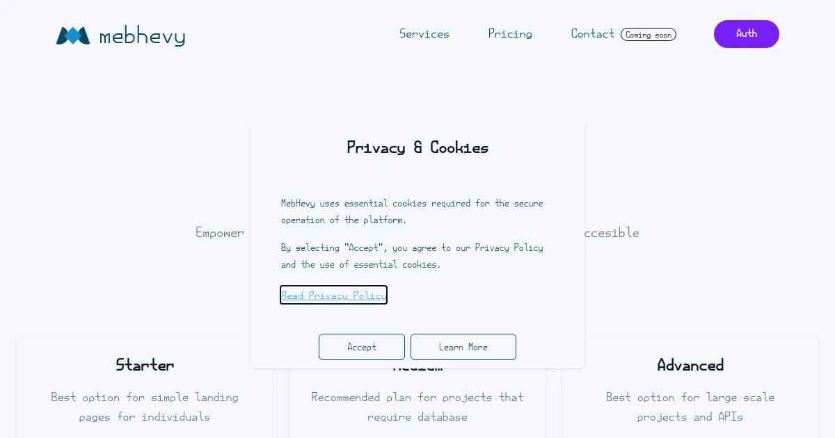 Mebhevy pricing page