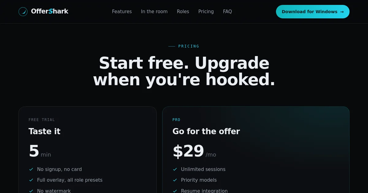 Offershark pricing page