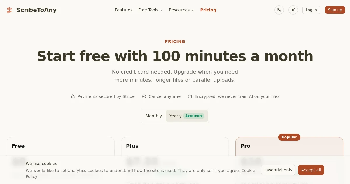 ScribeToAny pricing page