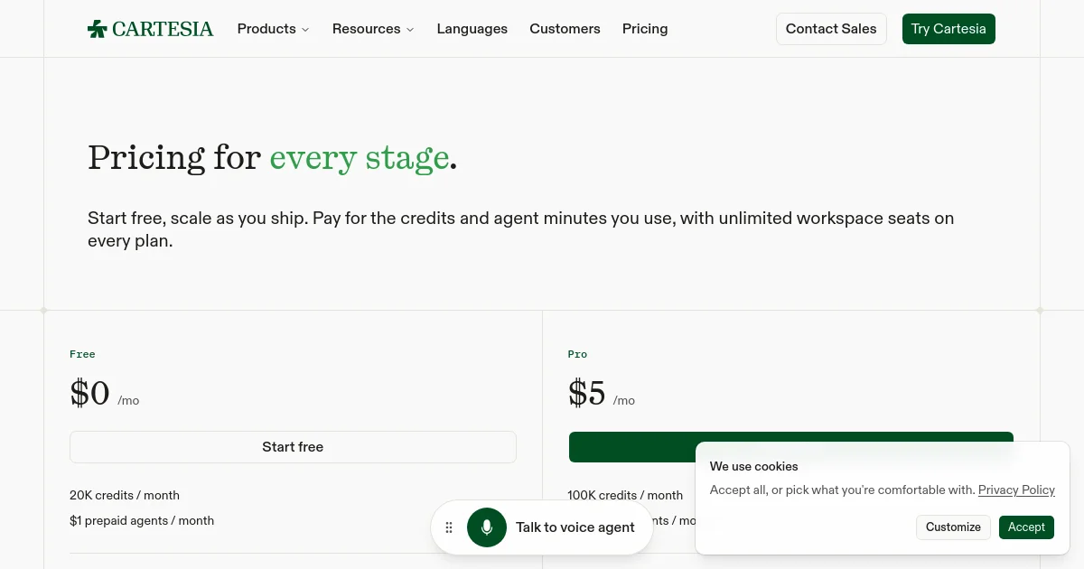 Cartesia AI pricing page