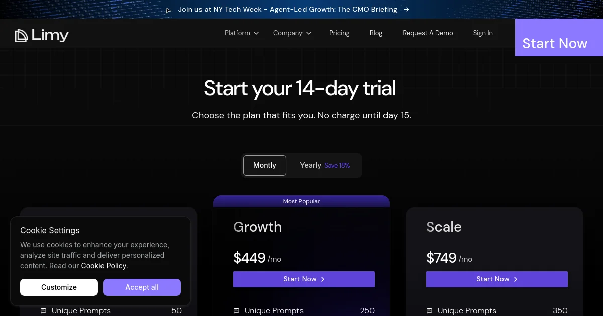 Limy AI pricing page