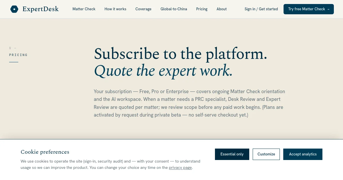 Expertdesk pricing page