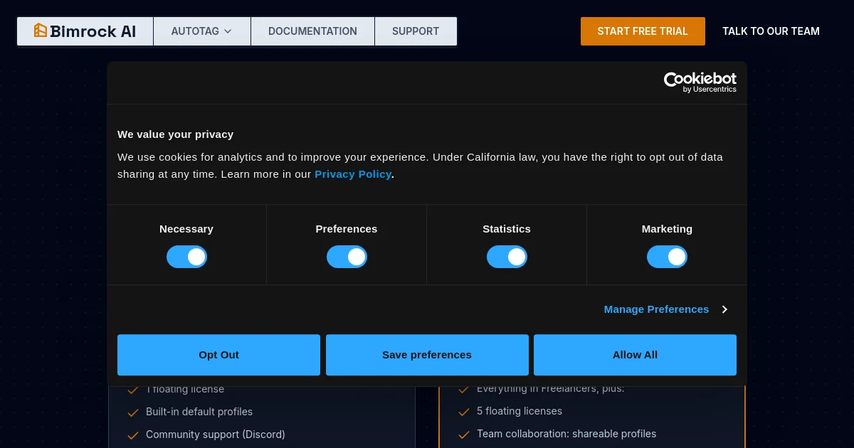 Bimrock AI pricing page