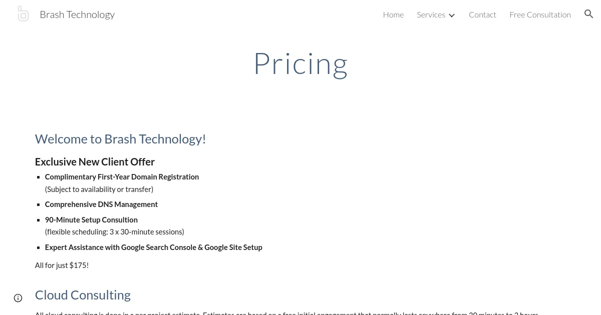 Brash Technology pricing page