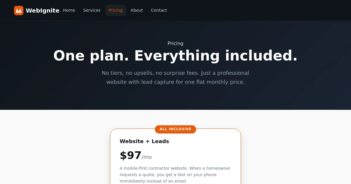 Webignite pricing page