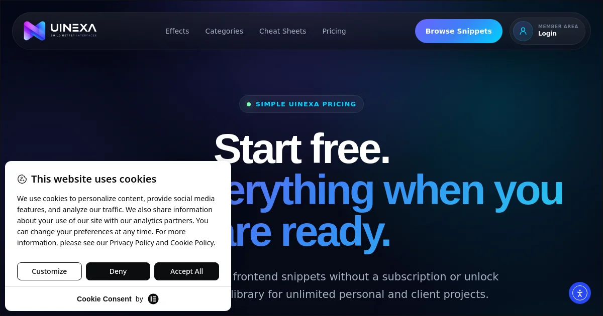 Uinexa pricing page
