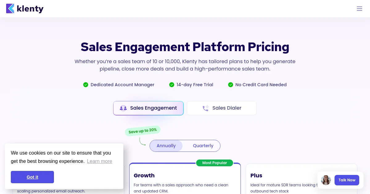 Klenty pricing page