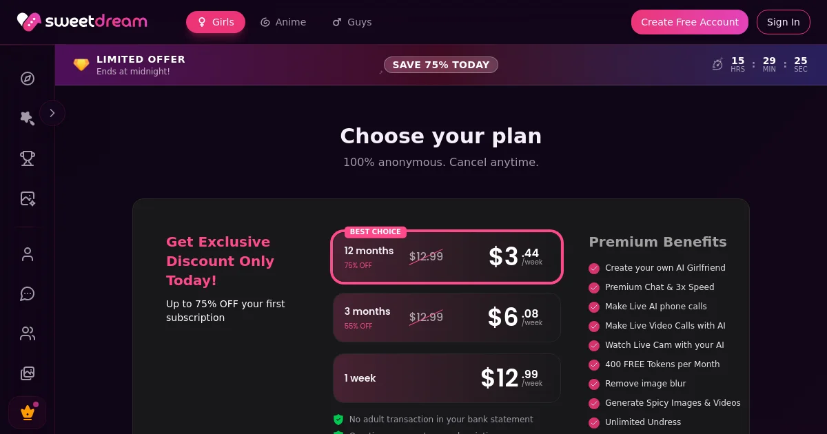 SweetDream AI pricing page