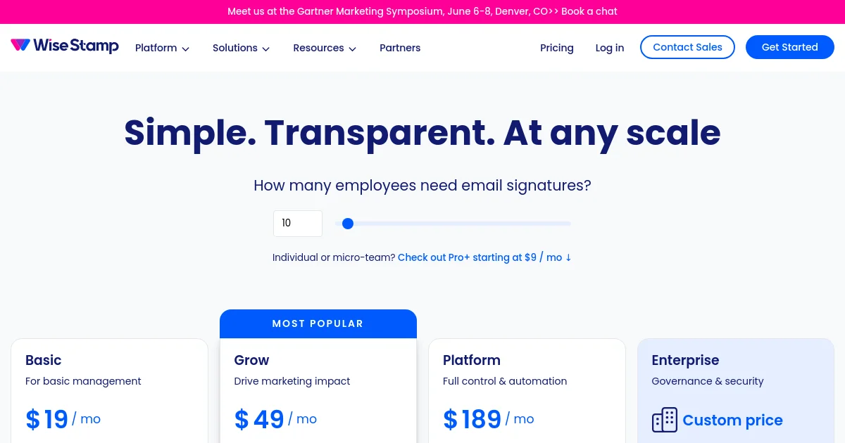 WiseStamp pricing page