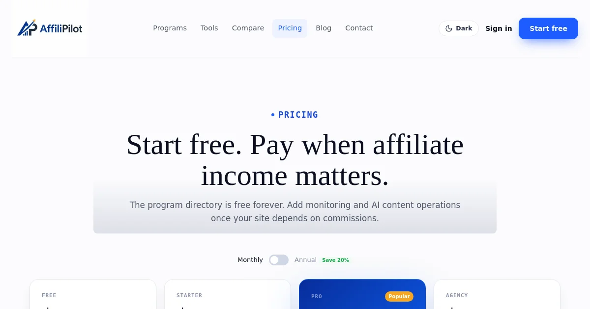 Affilipilot pricing page