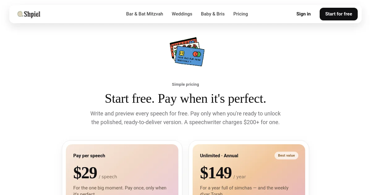 Shpiel pricing page