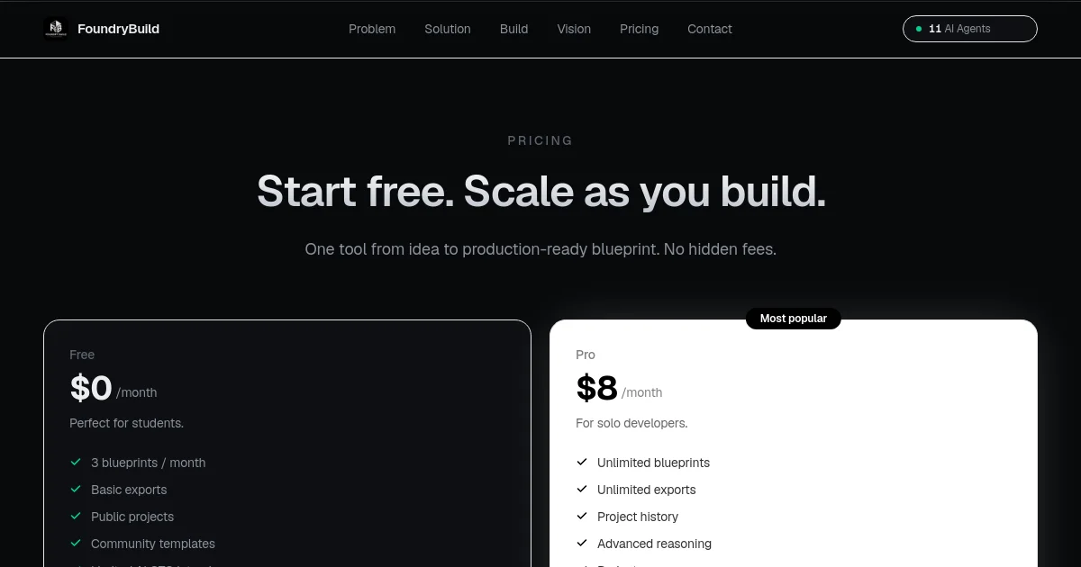 Foundrybuild pricing page