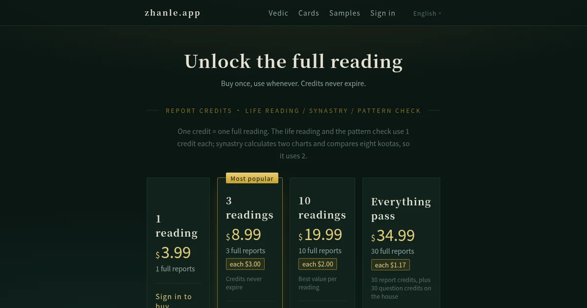 zhanle.app pricing page