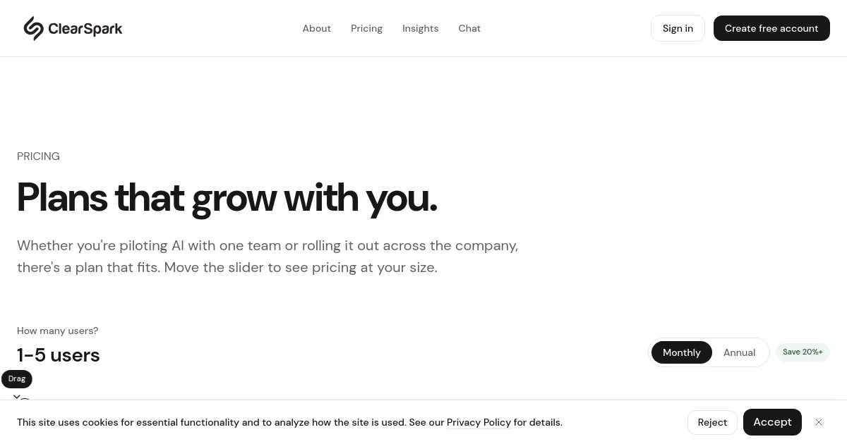 Clearspark AI pricing page