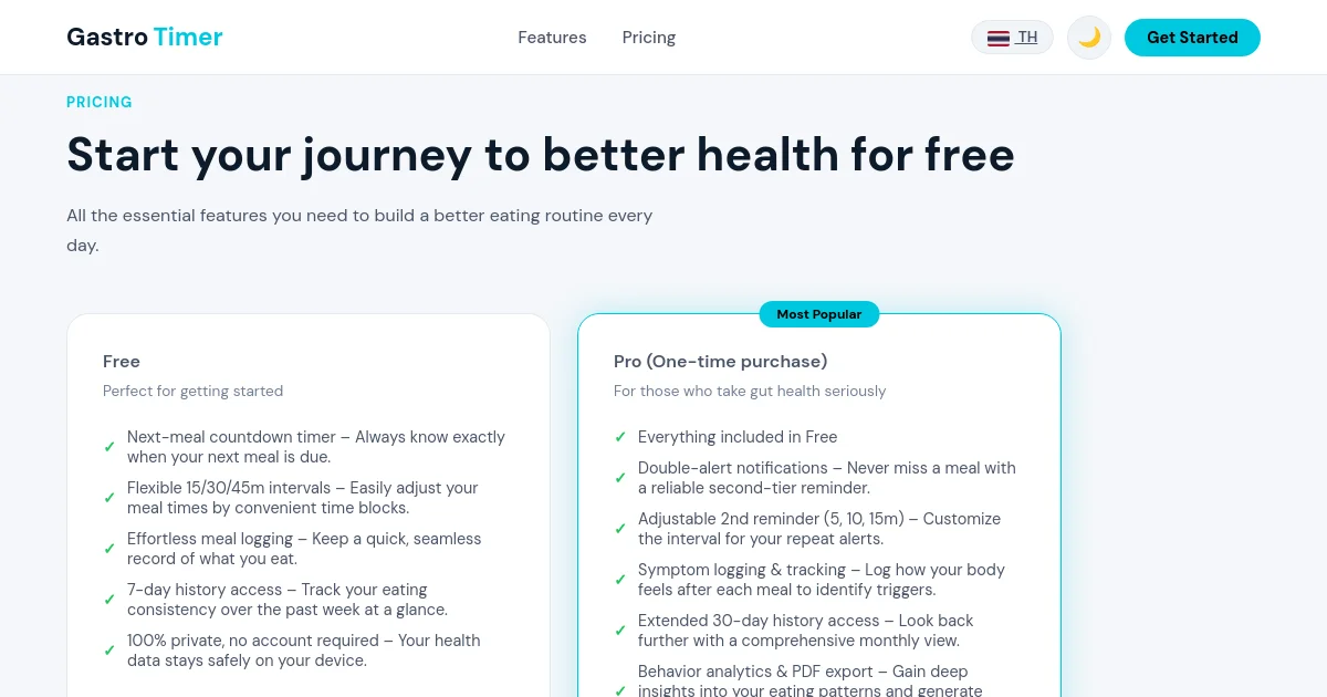 Gastrotimer pricing page