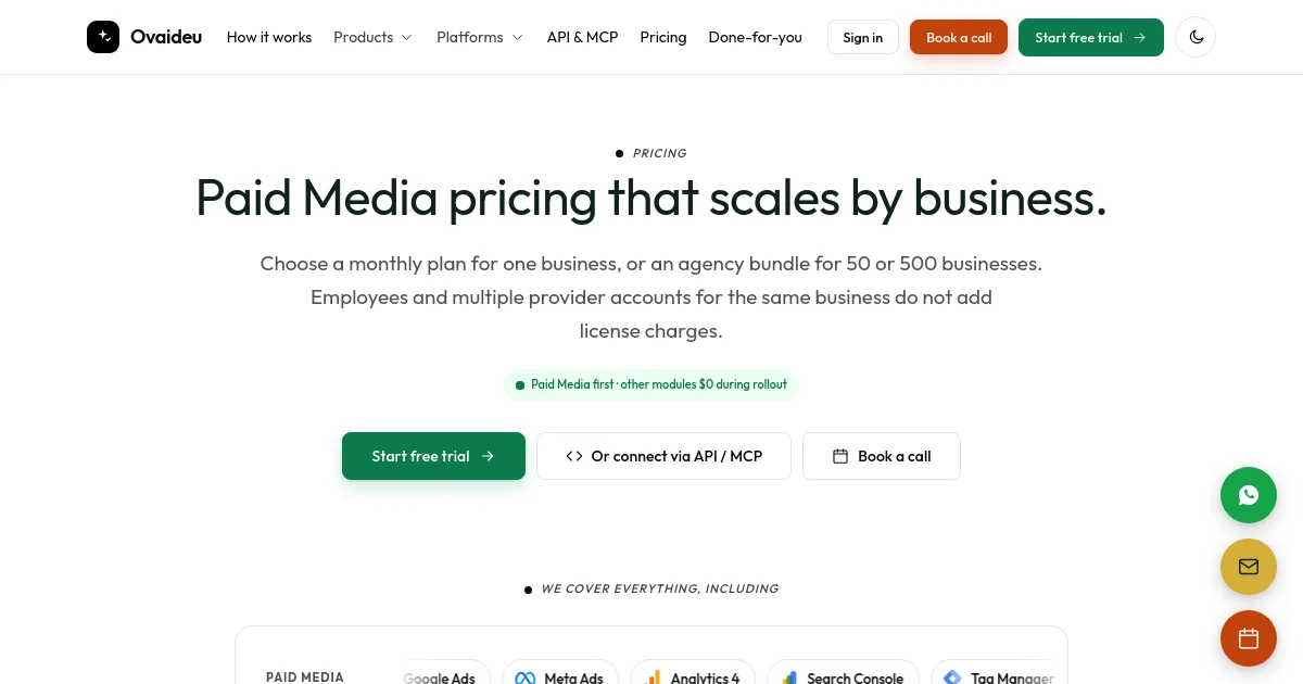 Ovaideu pricing page