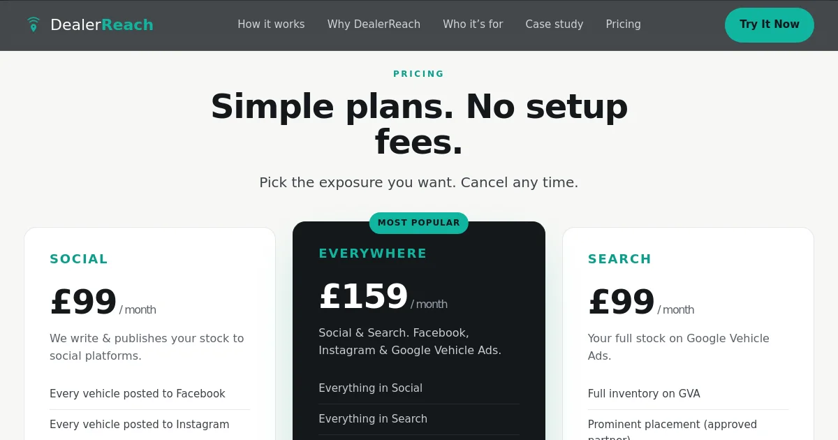 Dealerreach pricing page