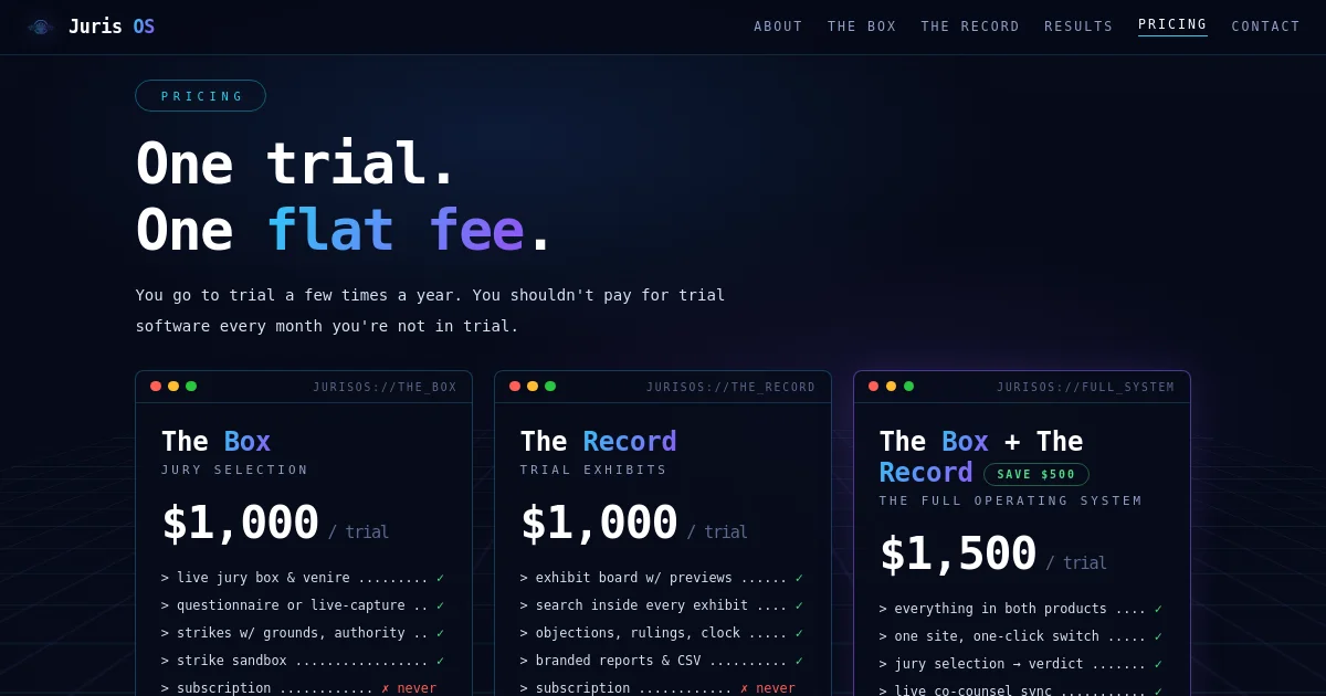 Jurisos pricing page