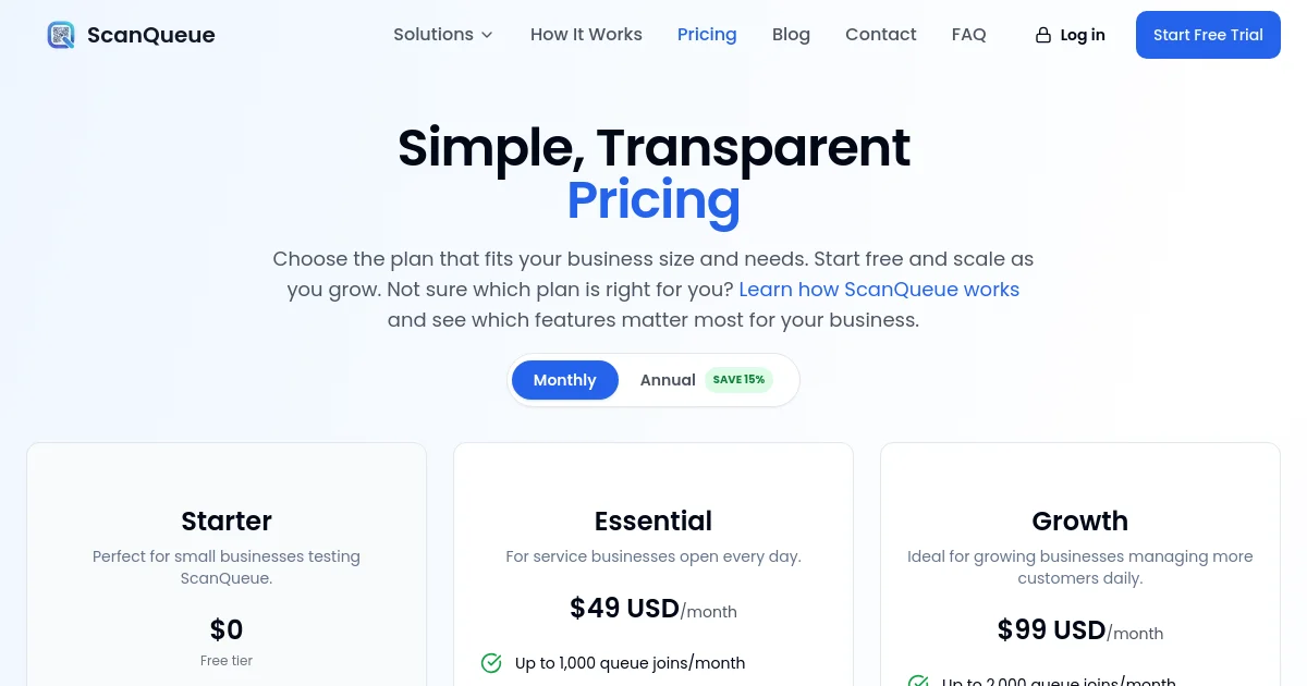 ScanQueue pricing page