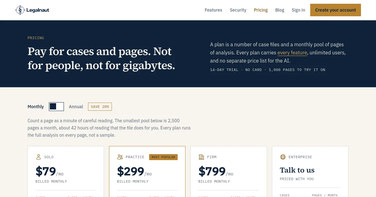 Legalnaut pricing page