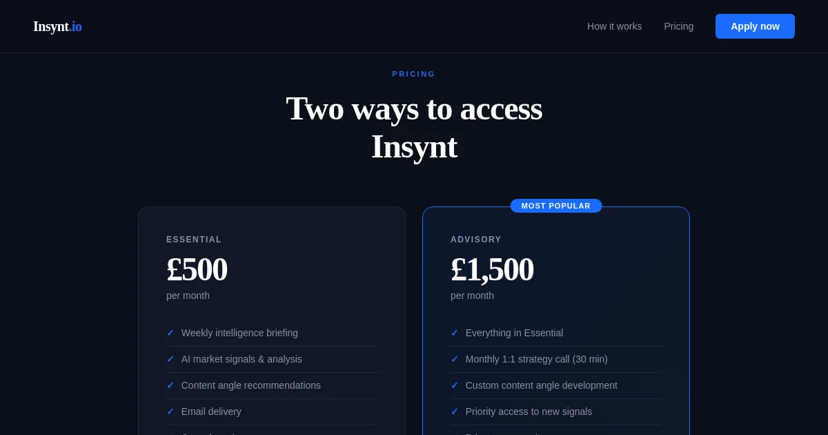 Insynt pricing page