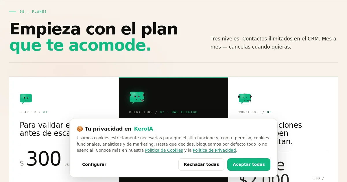 Keroia pricing page