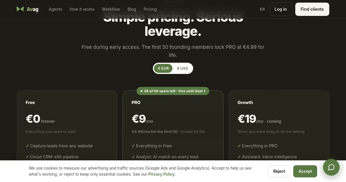 Avag pricing page