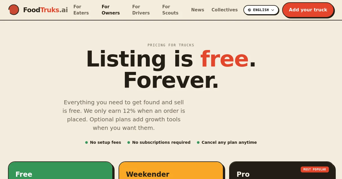 Foodtruks pricing page