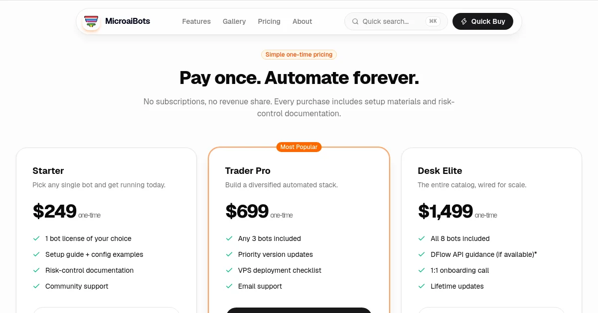 MicroaiBots pricing page