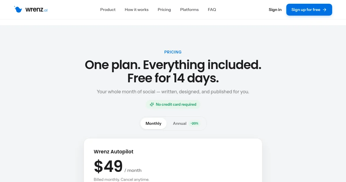 Wrenz pricing page